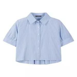 르샵 플리츠 카라 스트라이프 반팔 블라우스 DQ2BA050A)