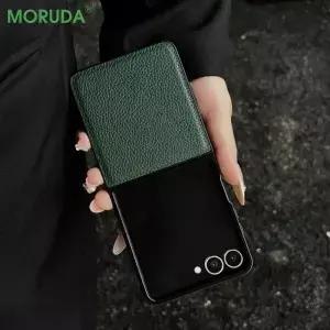 삼성 Z 플립6 3 4 5 6 7 비즈 충격 방지 소프트 커버용 2in1 리치 가죽 패턴 폴딩 케이스