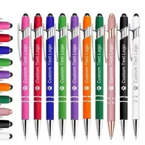100 Pcs 금속 용량 성 범용 터치 스크린 스타일러스 볼펜 쓰기 편지지 사무실 선물 로고