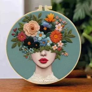 1개 20X20CM/15X15CM 자수 스타터 키트 DIY 십자수 바느질 예술꽃과 여성