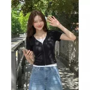 [국내정품] 행텐 반팔 여성 웨일 레이어드 셔링 집업 가디건_100(10570-131-409-69) 110067