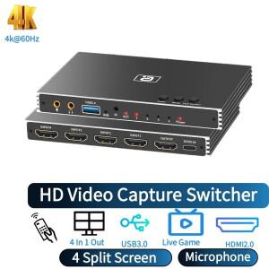 HDMI2.0 비디오 캡처 카드  USB 3.0  4 in 1 출력 스위처  오디오 분리기  마이크 녹음기 게임  리모컨 포