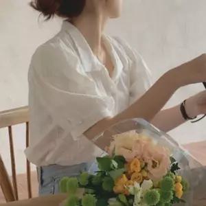 [하프클럽/]여성 러블리 프릴 셔츠 퍼프 소매 시스루 반팔 블라우스