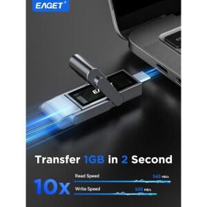 EAGET 512GB USB 플래시 드라이브, 3.2, 휴대용 솔리드 드라이브(IPHONE 고속 드라이브) 스테이트 15/16/17 포트 PC, USB-C 560MB/S 내구성 U2013 엄지 금속 PS5 MAC, SSD용 및 있는 ANDROID, 듀얼 PRO, 본체