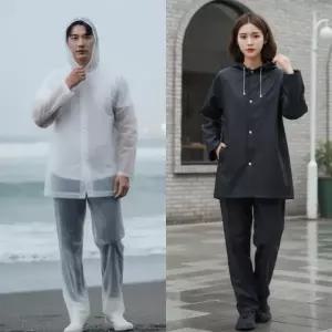 블카마켓 [상하의SET] 베이직 레인코트 세트 남녀공용 여름 장마철 우비 배달 등산용 캠핑 판초 우의 흠뻑