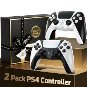PS4 컨트롤러 2 팩, 플레이스테이션 4 슬림 프로용 무선 리모컨, 듀얼 ALPS 제로 드 트 스틱 쇼크 게임 컨트롤, PC 게이밍 게임패드, 에르고노믹 그립, 얼터너티브 오리지널, 블랙 화이트