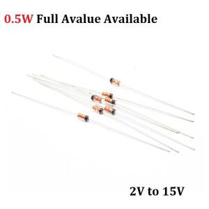 100개 0.5W BZX55C2V 2V2 3 3V3 5V1 7V5 10V 제너 다이오드 11V 1 W 2W