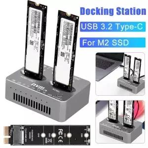 듀얼 베이 도킹 스테이션 SSD 클론 USB3.2 C타입 스테이트 드라이브 리더 M.2 M.3 PCIE 외장 하드 박스 M2