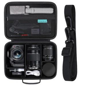 캐논 EOS 레벨 T7 /R50 /R50V /R100 /R6 마크 II /R5 /R8 /R10 /RP /R7 /소니 /니콘 D7500 DSLR 카메라 렌즈 삼각대 어깨끈과 5개의 칸막이가 있는 하드 프로텍티브 여행 가방 블랙