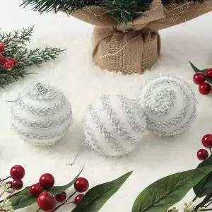 실버화이트 글리터 장식볼 3p 8cm 반짝이꽈배기 크리 크리스마스 크리스마스장식 트리장식