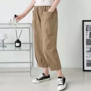 셀럽하우스 여성 데일리 패션 밴딩팬츠 워싱면 더블포켓 밑단주름 8부바지