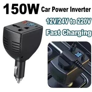 새로운 150W 시가 라이터 어댑터 인버터 차량용 전원 컨버터 DC 12V 24V를 AC 220V로 변환하는 디스플레이