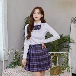 [교복몰]고품질 TBZ 교복몰 퍼플 체크 스커트 리본타이 SET 교복 학생복.. 의상대여 복고의상대여 WFMES4M