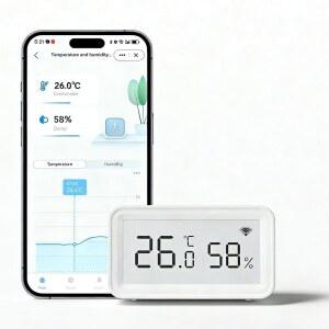 스마트 WiFi 습도계 온도계: 선명한 LCD 디스플레이, 보정 가능, 앱 알림 및 데이터 저장소 내보내기, 침실용 디지털 원격 모니터, 온실용(1팩) 무선 온도 습도 센서