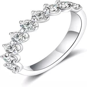 IMOLOVE Moissanite 여성용 웨딩 밴드 다인티 9 라운드 스톤 영원 스태커블 링 18K 화이트 골드 도금