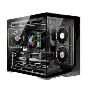 ESGAMING M-ATX 미니 타워 PC 케이스 - RAD 유리 270 풀 없는 블랙 제로 8 베이스, 비스듬한 팬 강화 지원, 뷰 360MM 게이밍