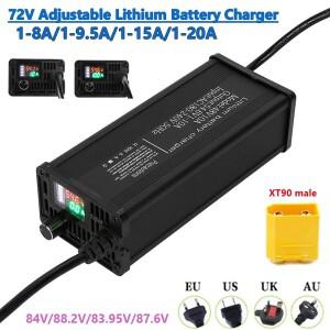 72V 조절식 리튬 배터리 충전기 1-8A 1-9.5A 1-15A 1-20A 고출력 LCD 디스플레이 고속 충전 쉘 84V 88.2V 8