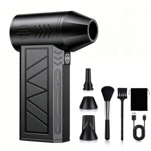 압축 공기 먼지떨이, 130000 RPM 고속 더스터, 충전식 LED 청소용(딥 3개, 노즐 에어 키보드 속도, PC 전기 자동차 마그네틱 모터, 블랙) 배터리 5000MAH 조명 4가지 브러시리스