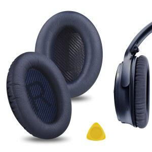보스 뉴 콰이어트컴포트용 지크리아 교체 이어 패드 QC 45 / 35II 게임 35 25 15 SE AE 2 2I 2W 사운드트루 사운드링크AE2 헤드폰 쿠션 및 비디오 가이드(미드나잇 블루)
