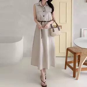 톰스업 린넨 나시 벨티드 셔츠 롱원피스_M4849