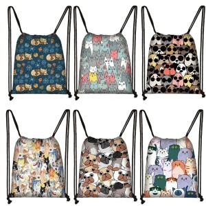 Kawaii 만화 개 고양이 강아지 배낭 여성 Drawstring 배낭 슬링백 포대기 앞가방 아기띠 캔버스 숄더 백 여