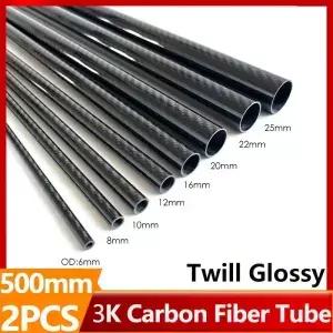2PCS 3k 풀 카본 파이버 튜브 트윌 광택 하드 파이프 길이 500mm 직경 RC 비행기 드론 부품 DIY 용