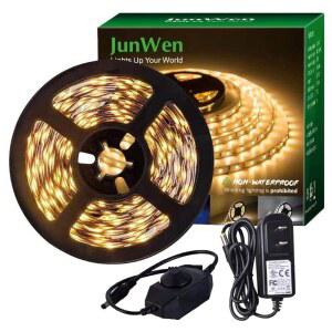 준웬 20피트 LED 스트립 라이트 웜 화이트 360 비드 12V 소프트 디밍블 스트립 침실 거울 주방 홈 데코 방수 기능 없음