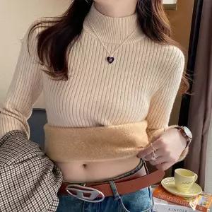 소프트융털 반폴라 골지니트티 따뜻한 겨울 필수템 여성 터틀넥 기모 스웨터 셔츠 여성목 가디건 폴라 털옷