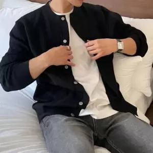 남자 니트 가디건 봄 가을 간절기 라운드 레귤러핏 남자니트티