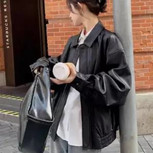 여자 점퍼 라이더자켓 가을무드 오버핏 2컬러 가죽자켓 블루종1346804