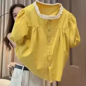 여성 셔츠 레이스 패치워크 퍼프소매 루즈핏 블라우스