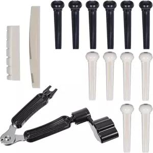 14 PCS 어쿠스틱 기타 브리지 핀 키트 스트링 페그 3-in-1 풀러 리무버 안장 너트 와인더 및 커터 교체