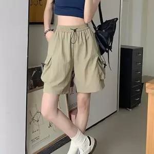 여자 편안한 밴딩 와이드핏 카고 데일리 반바지