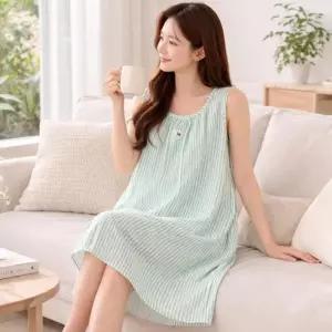 여자 여름 베이직 줄무늬 민소매 루즈핏 원피스
