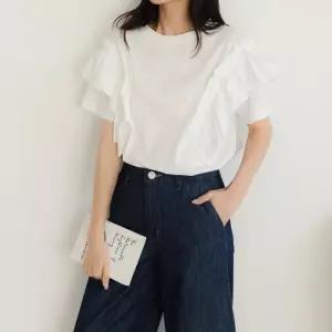여자 베이직 캐주얼 러블리 프릴 루즈핏 티셔츠