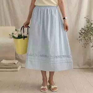 [옷자락]여성 휴양지 프릴 A라인 코튼 롱 맥시스커트