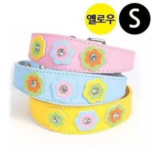 [펫] 가죽목줄 강아지 목줄 S 샤이니 옐로우 플라워 지엠펫