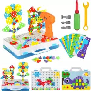 48세 를 위한 224 PCS STEM 빌딩 장난감 전동 드릴 및 드라이버가 포함된 크리에이티브 모자이크 세트