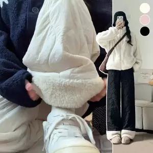 [하프클럽/셀럽하우스]기모 누빔 방한 밴딩 보온 여성 와이드팬츠 츄리닝바지 후리스 패딩