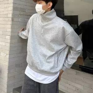 20대 30대 남자 외출 하프 반목 깔끔 무지 시보리 반 집업 긴팔 티셔츠