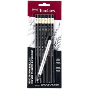 Tombow 61002 모노 드로잉 연필, 지우개 없는 콤보 팩, 그래파이트 6팩, 블랙, 0.5mm