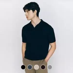지오다노 남성 여름 오픈카라 폴로 슬릿넥 반팔 니트 스웨터 055526 01055526 LE