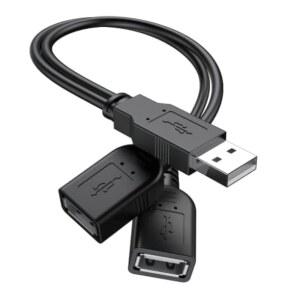 2026 업그레이드 USB 2.0 A 수 - 2 듀얼 USB 암 잭 Y 스플리터 허브 전원 코드 연장 어댑터 케이블 (CarPlay 및 안드로이드 오토 지원 아님)