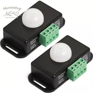 RTNLIT 12V 24V PIR 센서 LED 모션 라이트 스위치 본체 적외선 감지 컨트롤러 블랙 2팩
