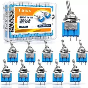 Taiss 10PCS SPST 미니 토글 스위치 2 핀 위치 켜기/끄기 미니어처 6A 125V MTS-101