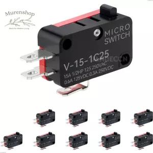 JANDECCN 10Pcs 리드 리미트 스위치 SPDT 1NO 1NC 스냅 액션 마이크로 V-15-1C25