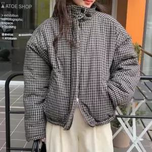 여성벨트패딩 뽀글이 체크 하이넥 리버시블 패딩 양면 점퍼 아우터