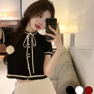 니트 넥리본 반크롭 가디건 URD-365 카디건