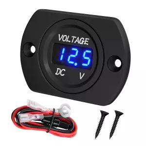 다이어텍 배터리 전압계 방수 DC 12V 24V LED 패널 36V 해상 보트 자동차용 블루 라이트 라운드 디지털