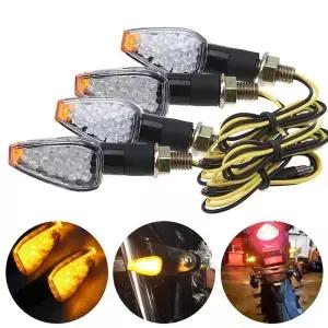 4pcs 범용 오토바이 LED 회전 신호등 슈퍼 밝은 15 앰버 표시기 깜박이 Fishscale 스타일 점멸 장치 모토